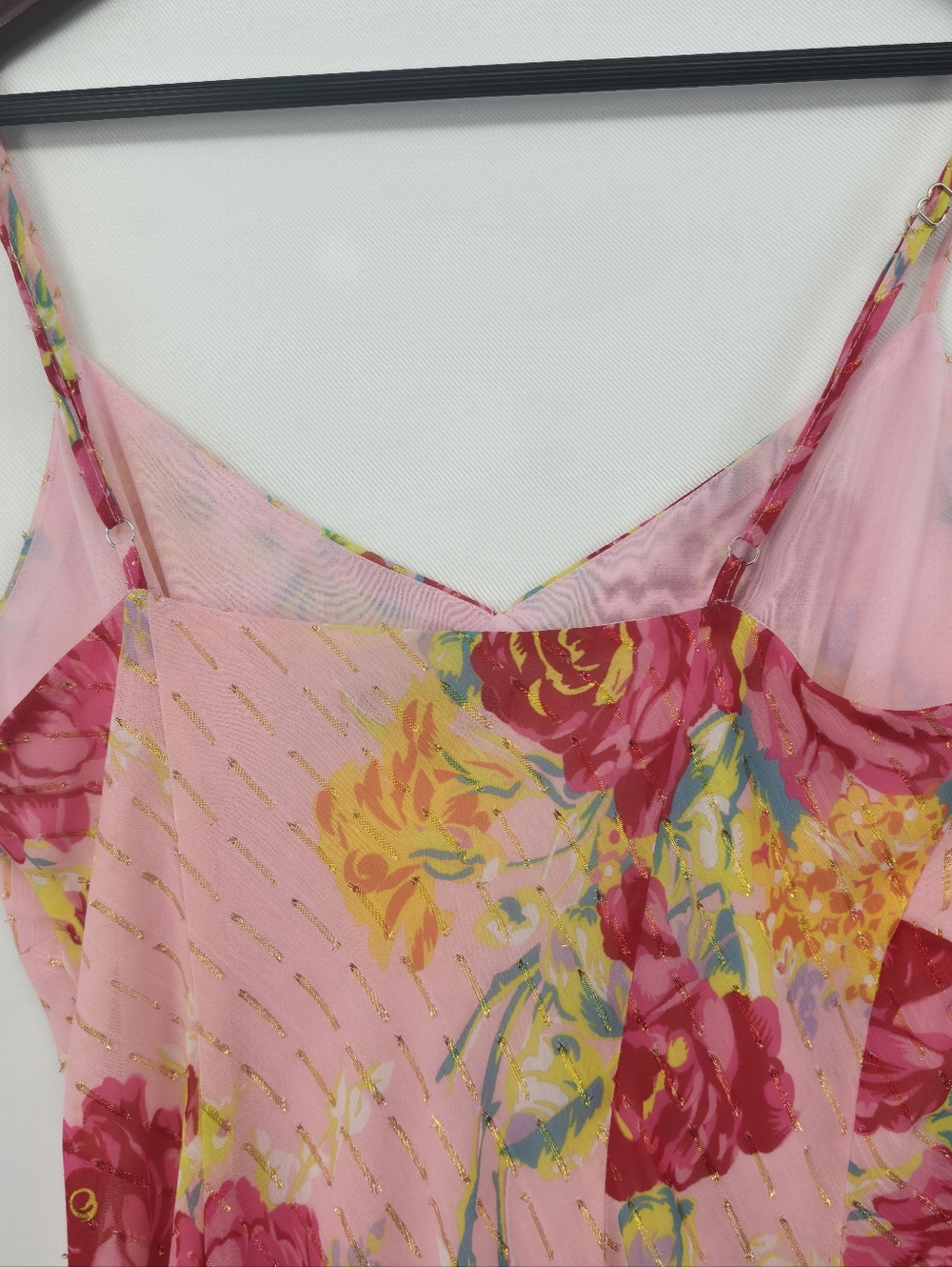 Betsey Johnson Pink Floral Maxi Dress M Sweetheart Sheer Layered Romantic - Picture 12 of 16